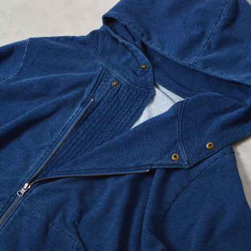 インディゴ裏起毛Wジップパーカ