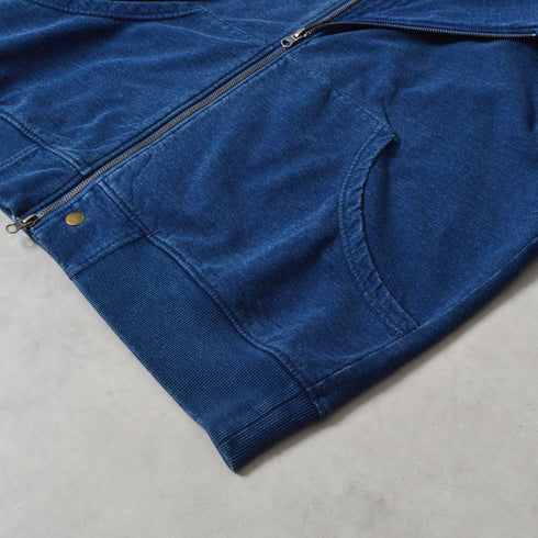 インディゴ裏起毛Wジップパーカ