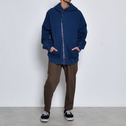 インディゴ裏起毛Wジップパーカ