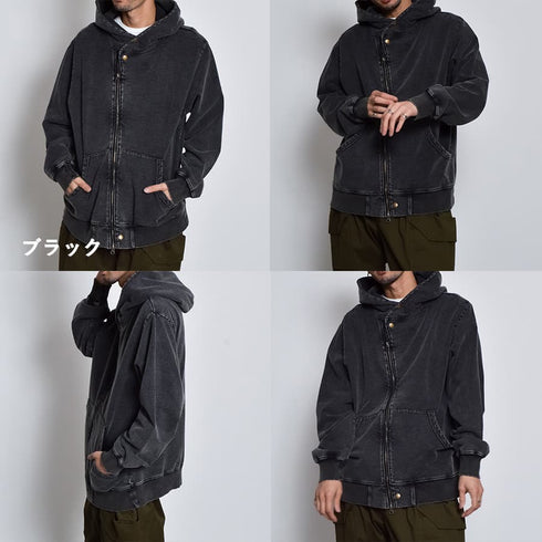 インディゴ裏起毛Wジップパーカ