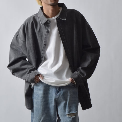 スノーウォッシュヴィンテージ風コットンシャツ