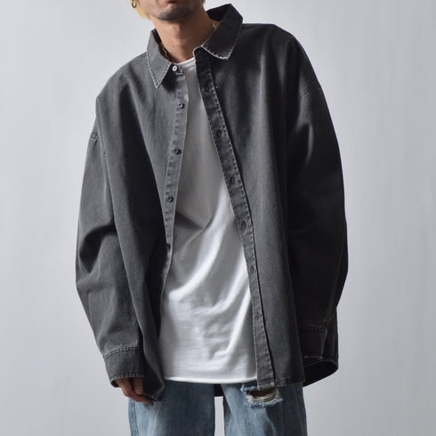 スノーウォッシュヴィンテージ風コットンシャツ