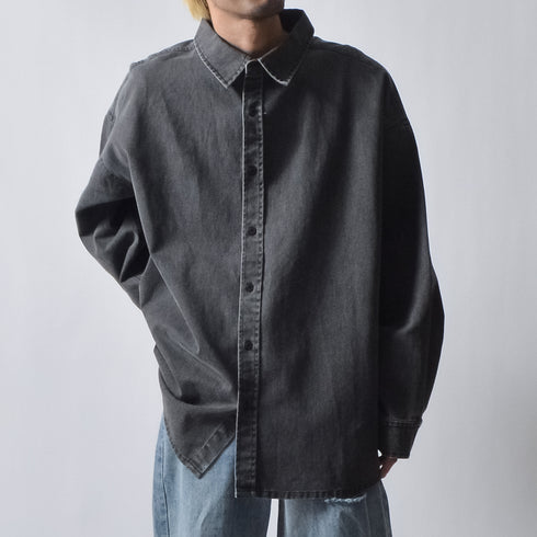 スノーウォッシュヴィンテージ風コットンシャツ