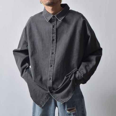 スノーウォッシュヴィンテージ風コットンシャツ