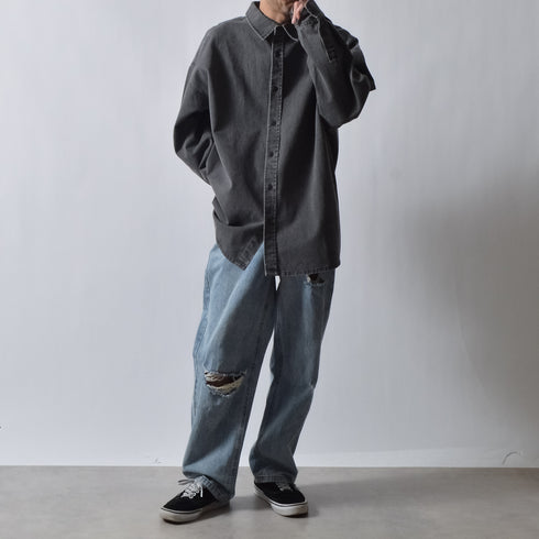 スノーウォッシュヴィンテージ風コットンシャツ