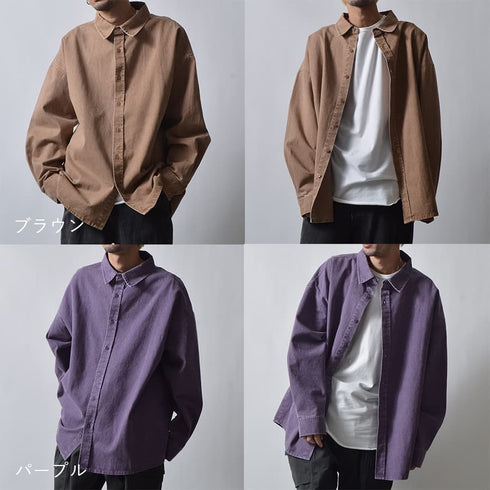 スノーウォッシュヴィンテージ風コットンシャツ