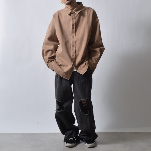 スノーウォッシュヴィンテージ風コットンシャツ