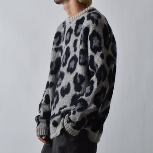 レオパードショートシャギークルーネックラグランニット