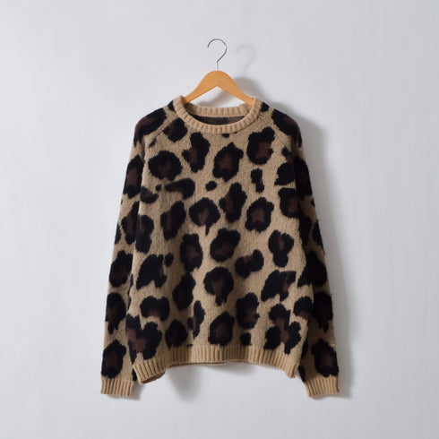 レオパードショートシャギークルーネックラグランニット