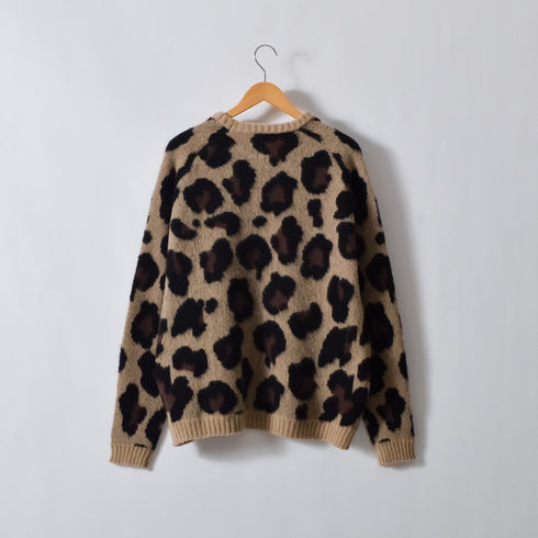 レオパードショートシャギークルーネックラグランニット