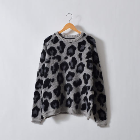 レオパードショートシャギークルーネックラグランニット
