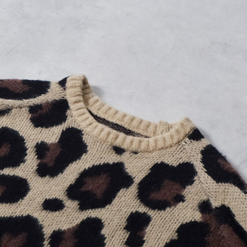 レオパードショートシャギークルーネックラグランニット