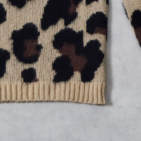 レオパードショートシャギークルーネックラグランニット