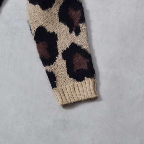 レオパードショートシャギークルーネックラグランニット