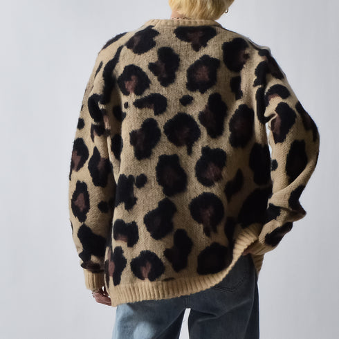 レオパードショートシャギークルーネックラグランニット