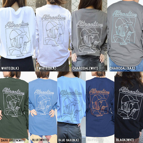 【MODISH GAZE】スモーキングガール 線画イラストロンT