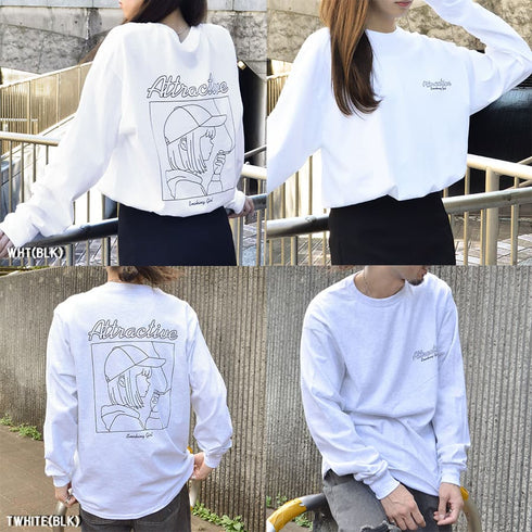 【MODISH GAZE】スモーキングガール 線画イラストロンT