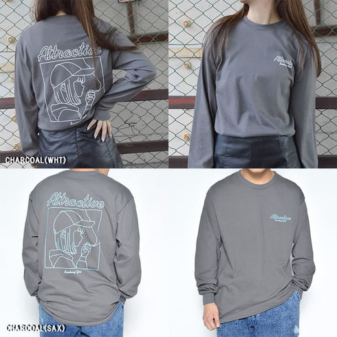 【MODISH GAZE】スモーキングガール 線画イラストロンT