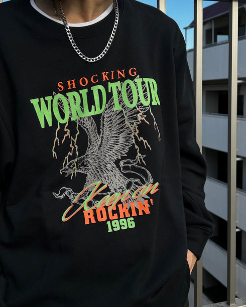 【MODISH GAZE】WORLD TOUR バンド風デザイン裏毛スウェット