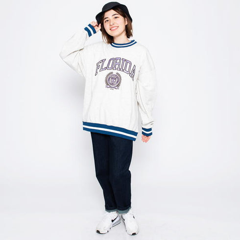 【MODISH GAZE】サテン刺繍ビッグスウェットトレーナー