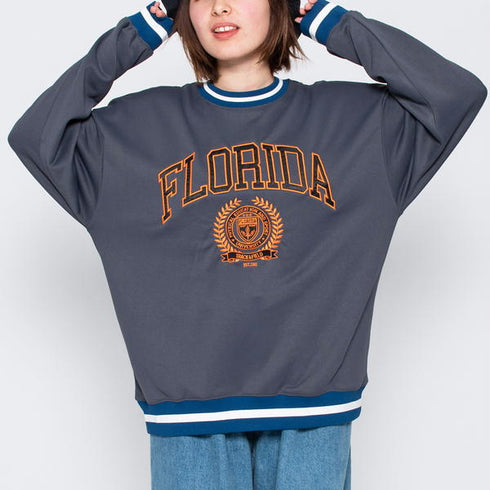 【MODISH GAZE】サテン刺繍ビッグスウェットトレーナー