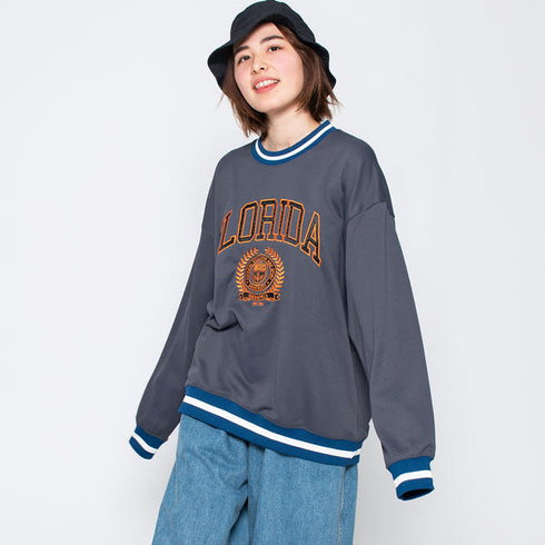 【MODISH GAZE】サテン刺繍ビッグスウェットトレーナー