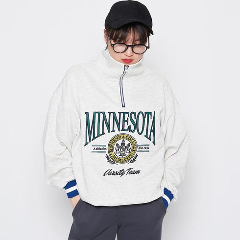 【MODISH GAZE】MINNESOTAハーフジップビッグスウェットトレーナー