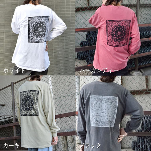 【MODISH GAZE】天竺ピグメント加工バンダナ プリント ロンT