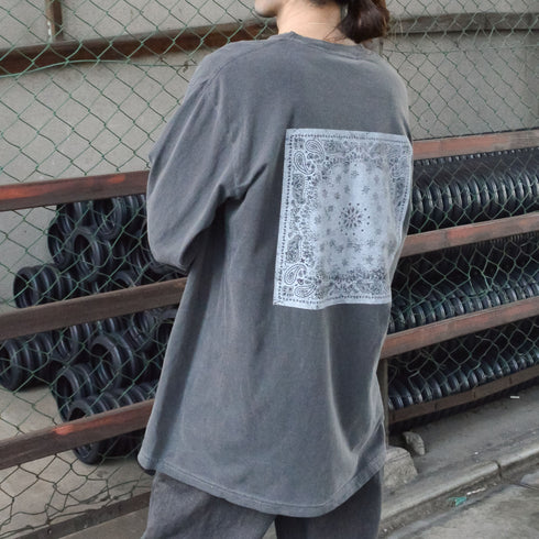 【MODISH GAZE】天竺ピグメント加工バンダナ プリント ロンT