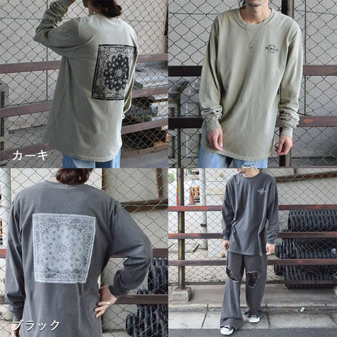 【MODISH GAZE】天竺ピグメント加工バンダナ プリント ロンT