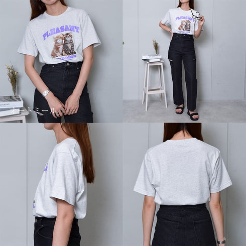 【MODISH GAZE】CATプリントアニマルTシャツ