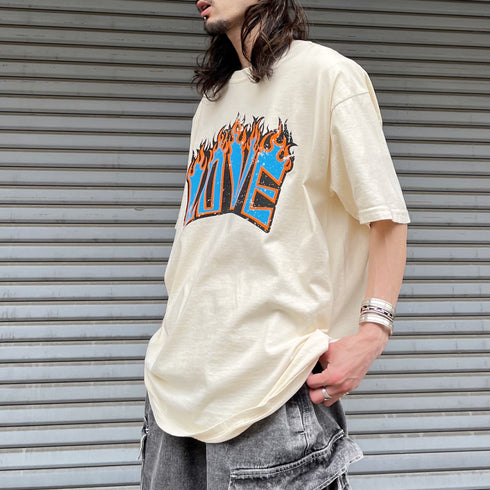 【MODISH GAZE】LOVEロゴプリント ピグメント加工 ビッグシルエットTシャツ