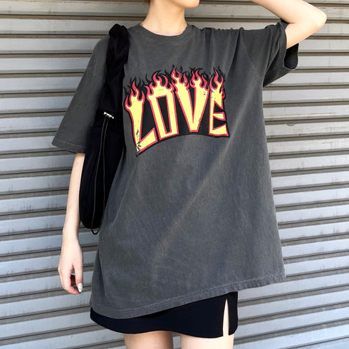 【MODISH GAZE】LOVEロゴプリント ピグメント加工 ビッグシルエットTシャツ