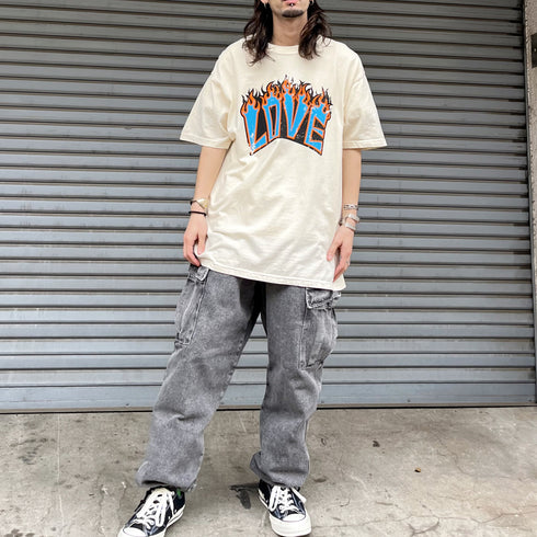 【MODISH GAZE】LOVEロゴプリント ピグメント加工 ビッグシルエットTシャツ