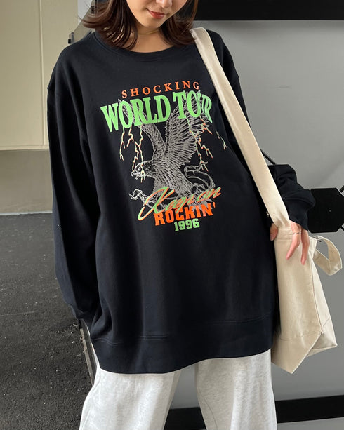 【MODISH GAZE】WORLD TOUR バンド風デザイン裏毛スウェット