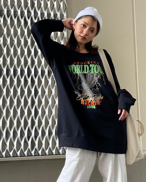 【MODISH GAZE】WORLD TOUR バンド風デザイン裏毛スウェット