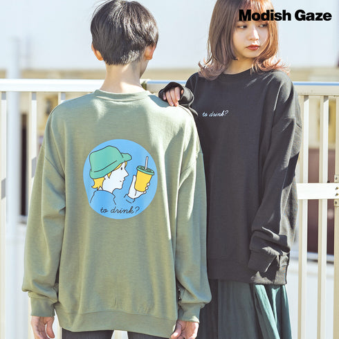 【MODISH GAZE】T/Cポンチ ゆるカラープリント ビッグスウェットトレーナー