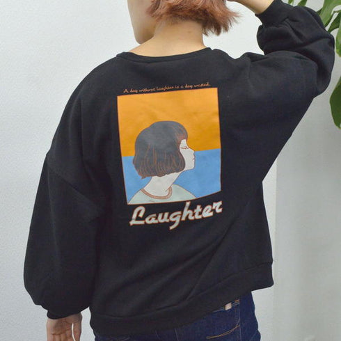 【spiritoso】裏起毛 ガールイラストプルオーバー