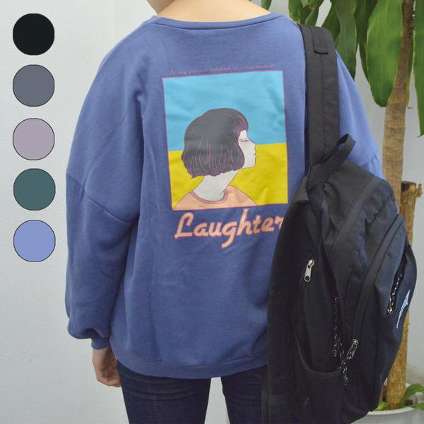 【spiritoso】裏起毛 ガールイラストプルオーバー