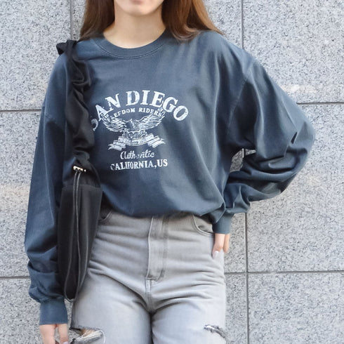 【spiritoso】ピグメントアーチロゴイーグルプリントロンT