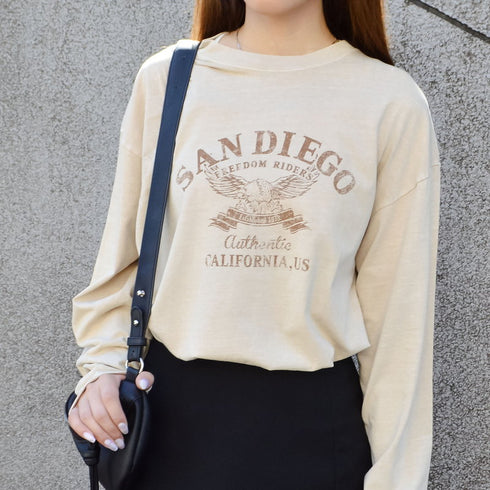 【spiritoso】ピグメントアーチロゴイーグルプリントロンT