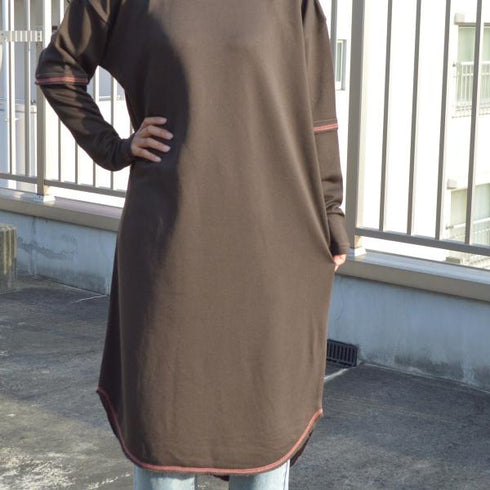 【spiritoso】配色ステッチ裏毛ワンピース