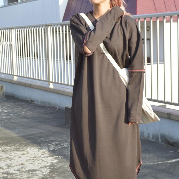 【spiritoso】配色ステッチ裏毛ワンピース