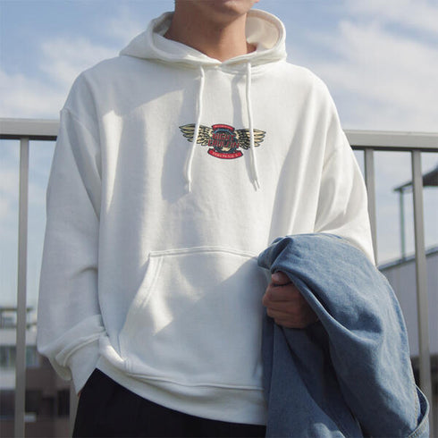 【spiritoso】ウイングさがら刺繍バックプリントパーカー