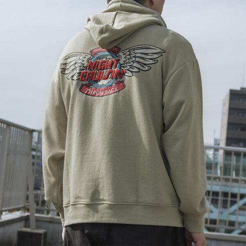 【spiritoso】ウイングさがら刺繍バックプリントパーカー