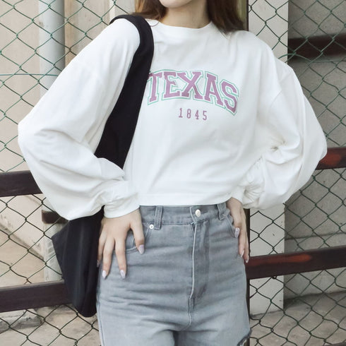 【spiritoso】カレッジロゴプリントクロップドロンT