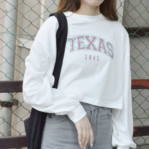 【spiritoso】カレッジロゴプリントクロップドロンT