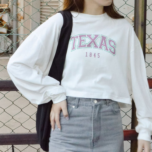 【spiritoso】カレッジロゴプリントクロップドロンT