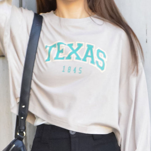 【spiritoso】カレッジロゴプリントクロップドロンT