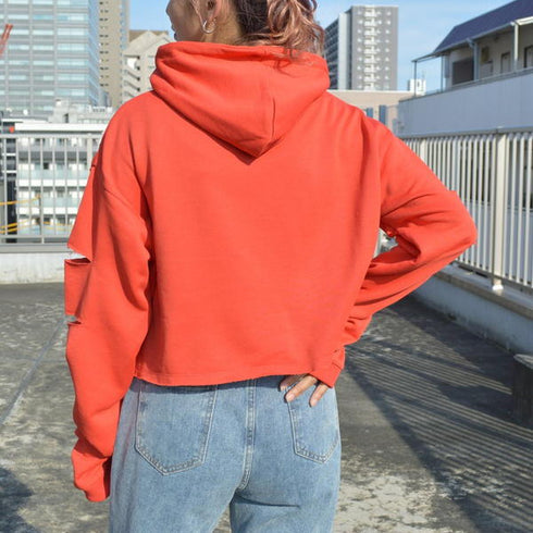 【spiritoso】袖スリットクロップドパーカー